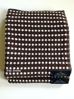 🎁2PC Brooks Brothers Premium Turkish Cotton Bath Towels - Brown and White